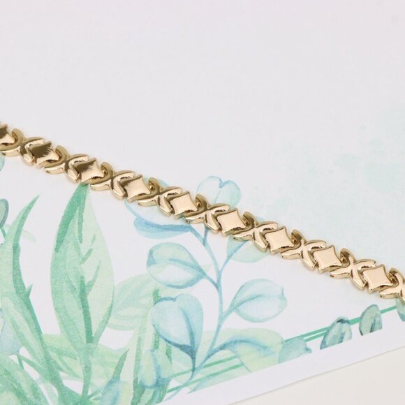 "Rose Gold Bracelet with High-Polish X Pattern Links, XPBL0819 - Picture 4 of 13